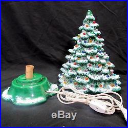 Vtg Green Ceramic Christmas Tree Frosted Tips 1988 12 with Base 10 Tall Alone