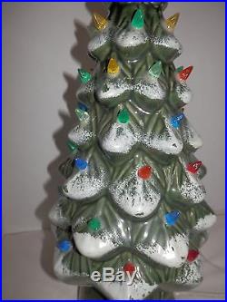 Vtg Green Ceramic Light Up Christmas Tree on Stand 19 Tall