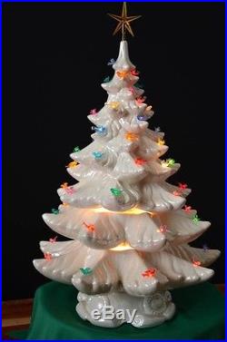 Vtg HUGE Mother of Pearl 26 2 FT+ white dove ceramic CHRISTMAS TREE luster VG+