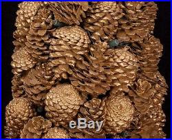 Vtg Hand Made Gold Painted Lighted REAL Pine Cones Christmas Tree SEE VIDEO