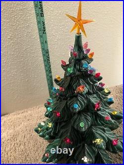 Vtg Hand Painted Two Piece Ceramic Table Top Christmas Tree Colored Lights 24H