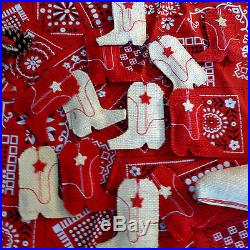 Vtg Handmade Xmas Tree Western Theme Skirt Topper Ornaments Burlap Cowboy Boots