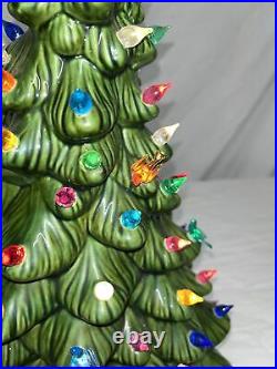 Vtg Holland Mold Ceramic Light Up Christmas Tree Star Base 20in Bird Bulbs