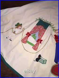 Vtg House of Hatten Christmas Tree Skirt Embroidered VICTORIAN FAMILY Era 80