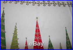 Vtg Htf Atomic MID Century Linen Christmas Tablecloth Retro Stylized Tree Gold