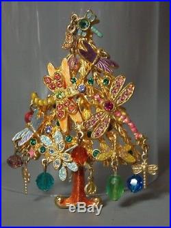 Vtg Kirks Folly Dragonfly Fantasy Christmas Tree Brooch Pin Signed Crystals