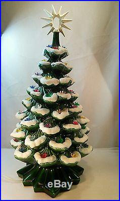 Vtg LG Mid-Cent Ceramic Art Christmas Tree Snow Lighted Bulb RARE White Star 2pc