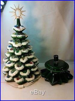 Vtg LG Mid-Cent Ceramic Art Christmas Tree Snow Lighted Bulb RARE White Star 2pc
