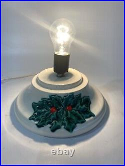 Vtg Large Molded Ceramic Christmas Tree Colorful Lights Green Holly Base 16