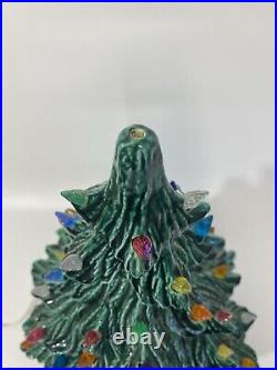 Vtg Large Molded Ceramic Christmas Tree Colorful Lights Green Holly Base 16