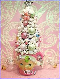 Vtg Lefton Christmas Pink Pixie Elf Tree Pastel Pink Deer CHARM Cupcakes Pearls