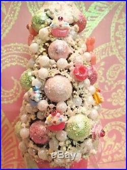 Vtg Lefton Christmas Pink Pixie Elf Tree Pastel Pink Deer CHARM Cupcakes Pearls