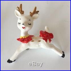 Vtg Lefton boy & girl flirting reindeer Christmas tree clip ornaments Japan