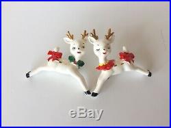 Vtg Lefton boy & girl flirting reindeer Christmas tree clip ornaments Japan