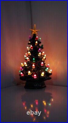 Vtg Lighted Ceremic Christmas Tabletop MCM Deco Village Tree W Base Plus Star