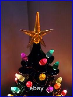 Vtg Lighted Ceremic Christmas Tabletop MCM Deco Village Tree W Base Plus Star