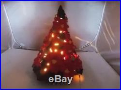 Vtg Lighted Poinsettia Christmas Tree Atlantic Mold 15 Ceramic Red w Gold Balls