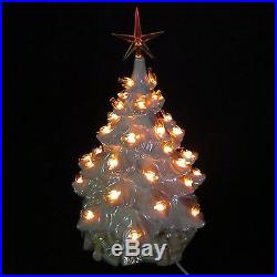 Vtg Lrg 17 White Ceramic Christmas Tree Frosty Pearl With Large Base Presents