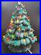 Vtg MCM 13 Green Ceramic Christmas Tree with Base Multi Color Holiday Lights