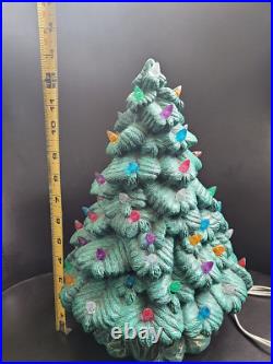 Vtg MCM 13 Green Ceramic Christmas Tree with Base Multi Color Holiday Lights