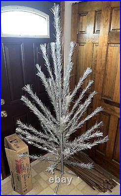 Vtg MCM 6.5' FT Aluminum Silver Christmas Tree #6410 Metal Trees Corp Chicago