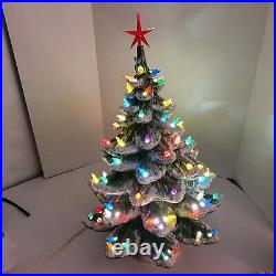 Vtg MCM Atlantic Mold 24 Ceramic Lighted Flocked Christmas Tree 3 Pieces Music