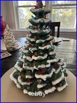 Vtg MCM Ceramic Lighted Flocked Christmas Tree Signed Star Base 1969 Beauty