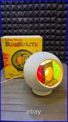 Vtg MCM Rainbo-Lite Revolving Aluminum Christmas Tree Light withBox &Base