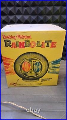 Vtg MCM Rainbo-Lite Revolving Aluminum Christmas Tree Light withBox &Base