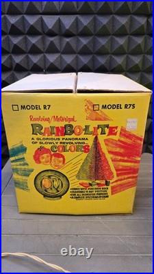 Vtg MCM Rainbo-Lite Revolving Aluminum Christmas Tree Light withBox &Base