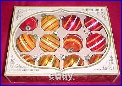 Vtg Mercury Glass Shiny Brite Christmas Tree Ornaments Colored Candy Stripe BoxC