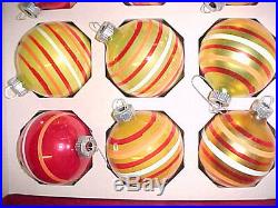Vtg Mercury Glass Shiny Brite Christmas Tree Ornaments Colored Candy Stripe BoxC