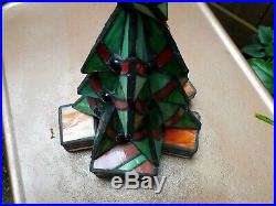 Vtg Meyda Tiffany Style Christmas Tree Leaded Stained Glass Lamp Lite Base