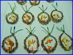 Vtg Mini Feather Tree Plastic Angel Musician Xmas Ornaments Tinsel Ring Candles