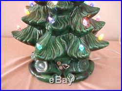 Vtg Music Box Ceramic Christmas Tree Atlantic Mold Green Glaze Lighted 16 70s