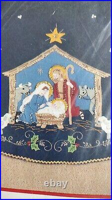 Vtg NOS Bucilla Christmas Nativity Felt Tree Skirt 82720 Jesus Mary Joseph