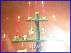 Vtg NOS Sevi Wooden Christmas Tree Candle Holder With Ornaments Made in Italy