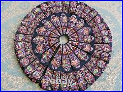 Vtg Needlepoint Christmas Tree Skirt Boho Wool Tapestry Ornaments 42 D