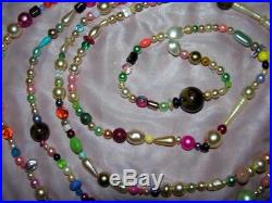 Vtg One-of-a-kind Folk Art Xmas Tree Garland 1950's Necklace Beads, 11.5 Ft