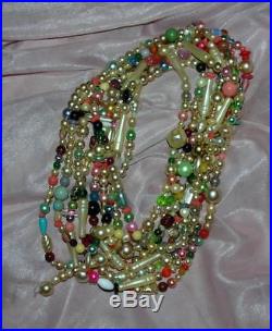 Vtg One-of-a-kind Folk Art Xmas Tree Garland 1950's Necklace Beads, 13 Ft