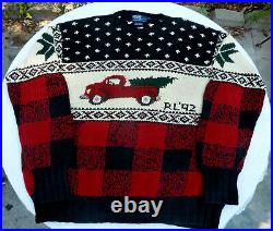 Vtg POLO Ralph Lauren RL 92 Hand Knit Men L/XL Xmas Tree Pick Up Truck Sweater