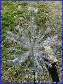 Vtg Peco 4ft Standard Silver CHRISTMAS TREE Pom with Box & Stand MCM Aluminum