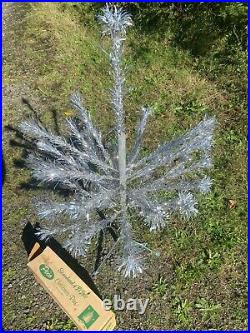 Vtg Peco 4ft Standard Silver CHRISTMAS TREE Pom with Box & Stand MCM Aluminum