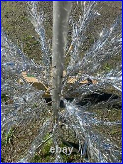 Vtg Peco 4ft Standard Silver CHRISTMAS TREE Pom with Box & Stand MCM Aluminum