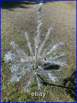 Vtg Peco 4ft Standard Silver CHRISTMAS TREE Pom with Box & Stand MCM Aluminum