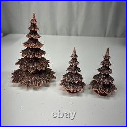 Vtg Putz Gesch Pink Christmas Tree Set Of 3 Plastic West Germany MCM 1950 RARE