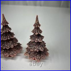 Vtg Putz Gesch Pink Christmas Tree Set Of 3 Plastic West Germany MCM 1950 RARE