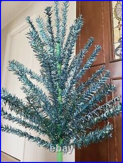 Vtg Rare 1970 Blue Turquoise Aqua Tinsel Aluminum Style Christmas Tree W Box