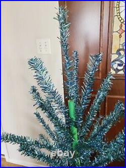 Vtg Rare 1970 Blue Turquoise Aqua Tinsel Aluminum Style Christmas Tree W Box