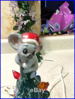 Vtg Rare 1981 12 Ceramic Lighted Christmas Tree Mice Mouse Table Top Lamp Light